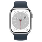 Apple Watch Series 8 LTE 45 мм (алюминиевый корпус, серебристый/синий шторм, силиконовый ремешок) — изображение 2